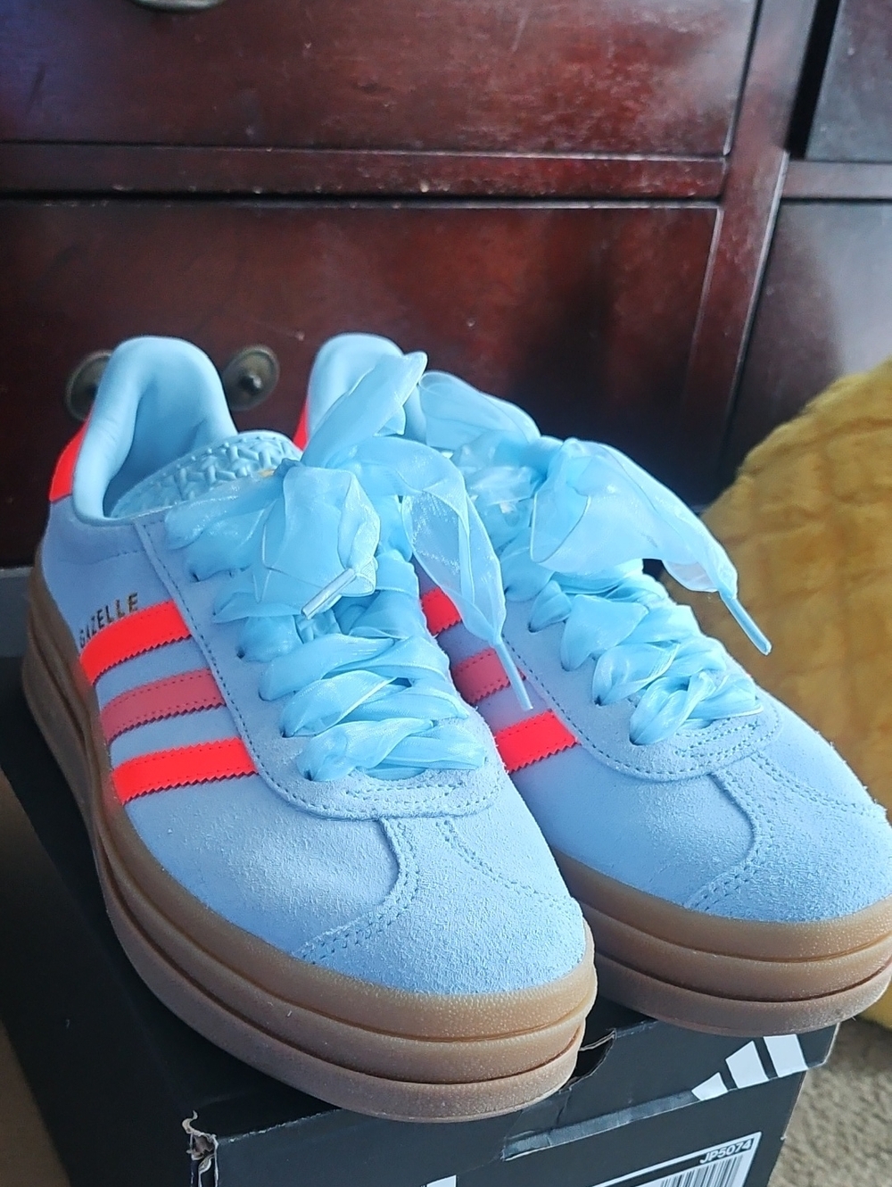 adidas Gazelle Bold Suede Light Blue Neon Orange